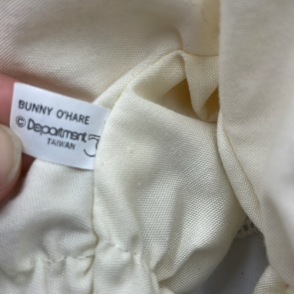 Department 56 Bunny O'Hare 7" Cream White Dress Pink Tie Sitting Felt rabbit - Picture 6 of 6